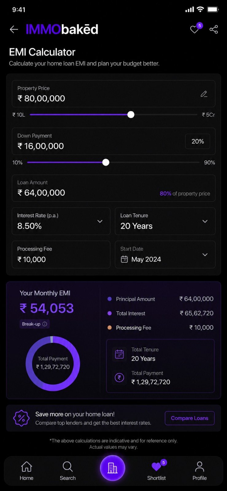 IMMObaked Financement screen
