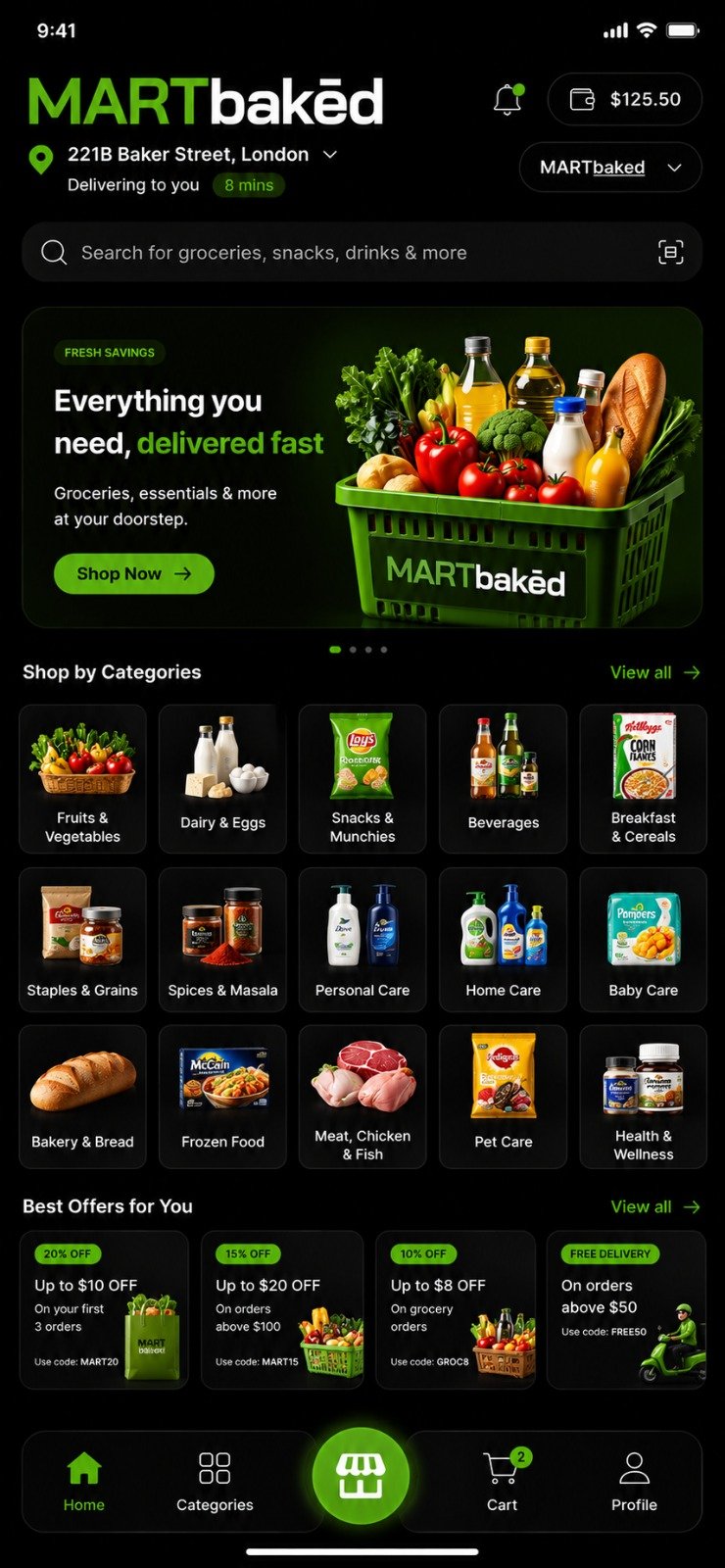 MARTbaked Catégories screen