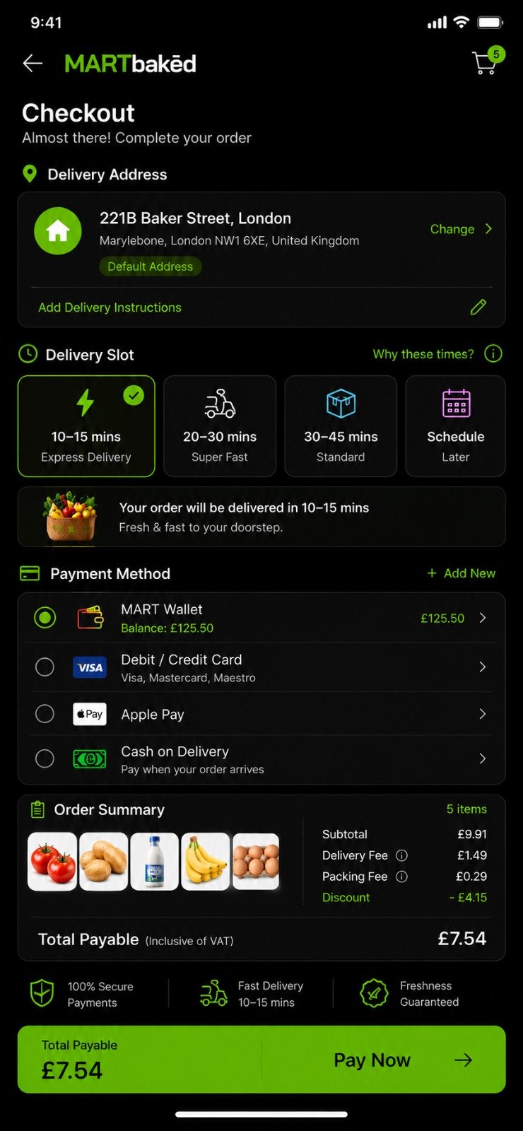 MARTbaked Paiement screen