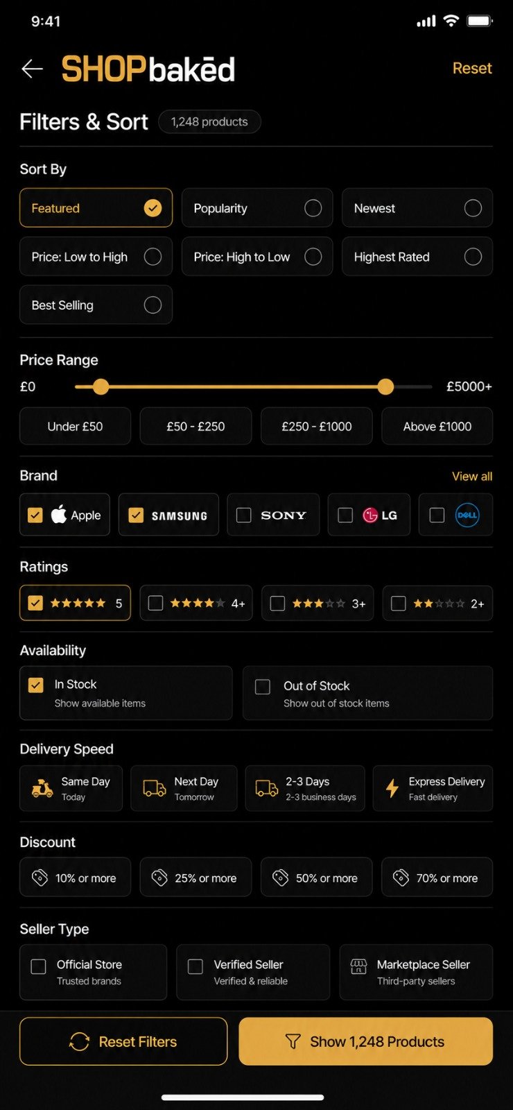 SHOPbaked Recherche screen